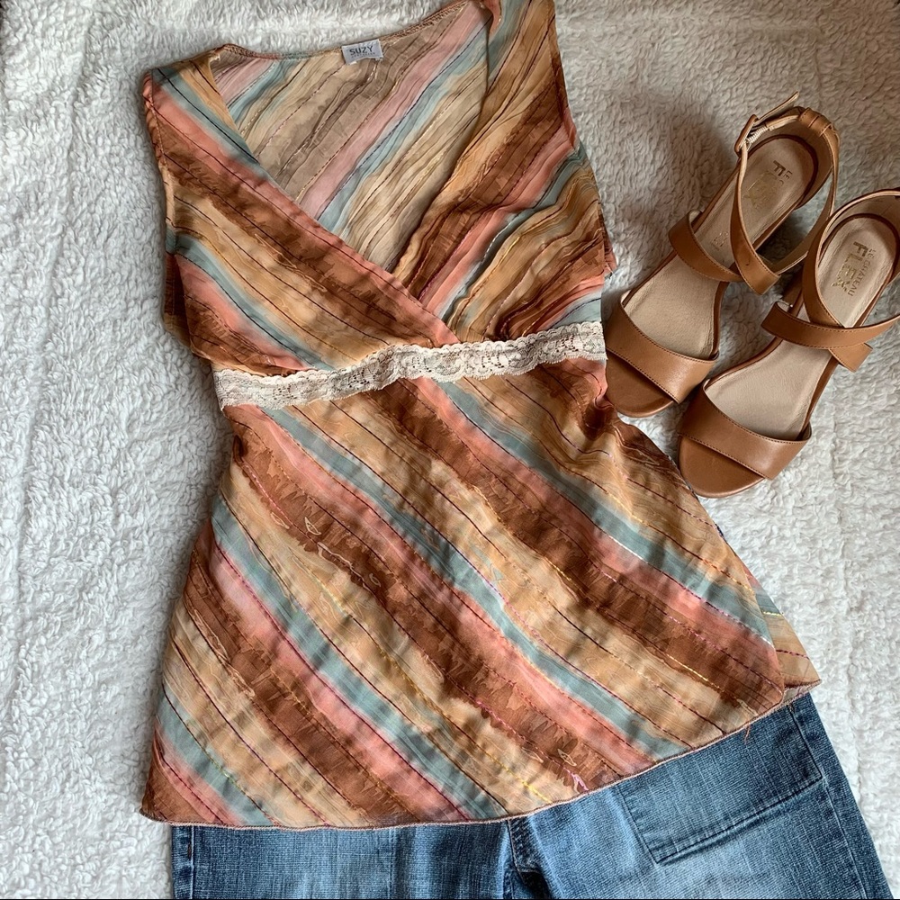 EUC Vintage Suzy Shier Sleeveless Top w/ Tie Waist